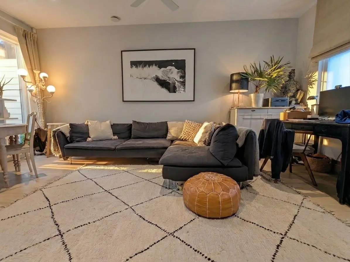 The comfortable family living room where dogs stay